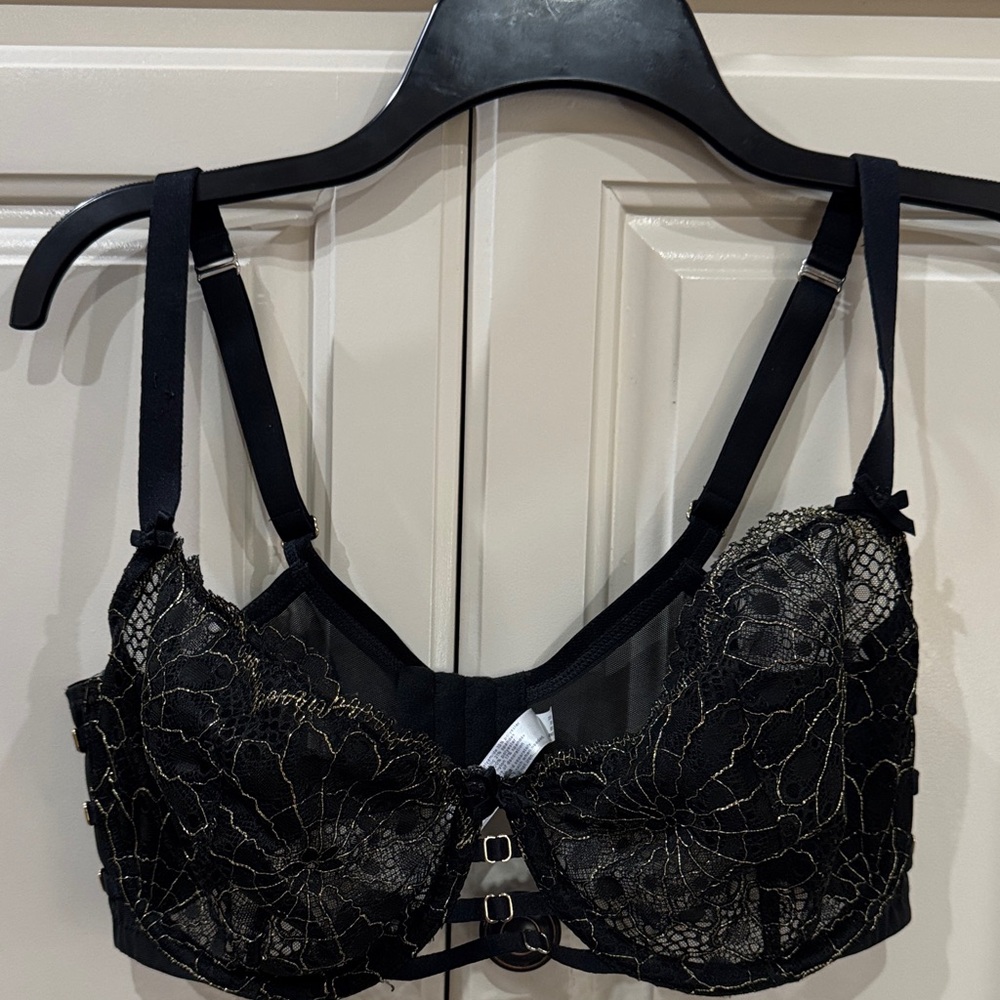 Cacique Black Lace Bra with Gold Accents